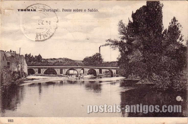 Bilhete postal ilustrado de Tomar: Ponte sobre o rio Nabão | Portugal em postais antigos