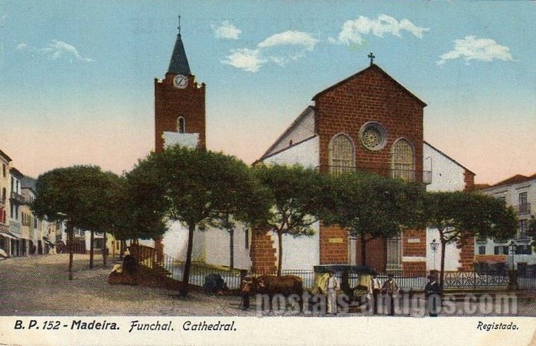 Bilhete postal ilustrado da catedral de Funchal, Madeira | Portugal em postais antigos 