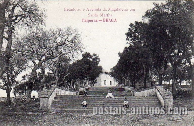 Bilhete postal antigo de Braga, Falperra - Escadorio e avenida da Madalena, em Santa Marta | Portugal em postais antigos