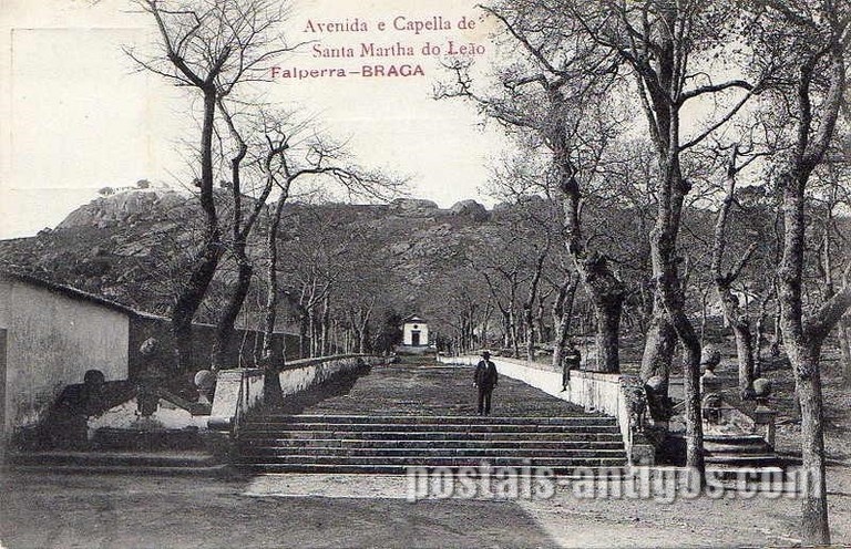Bilhete postal de Braga, Falperra - Avenida e Capela de Santa Marta de Leão | Portugal em postais antigos