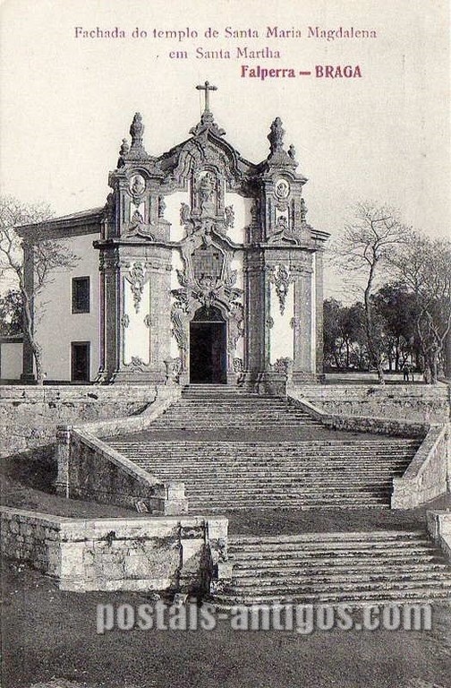Bilhete postal de Braga, Falperra - Fachada do Templo de Santa Maria Madalena em Santa Marta | Portugal em postais antigos