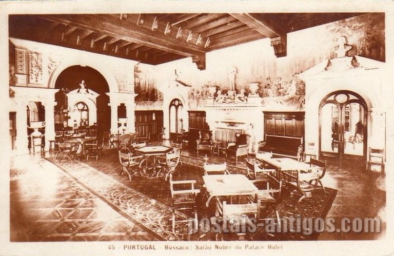 Postal antigo de Buçaco, Portugal: Salão Nobre do Palace Hotel.