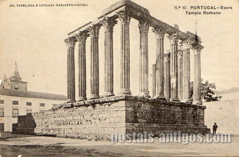 Bilhete postal do Templo Romano, Évora | Portugal em postais antigos