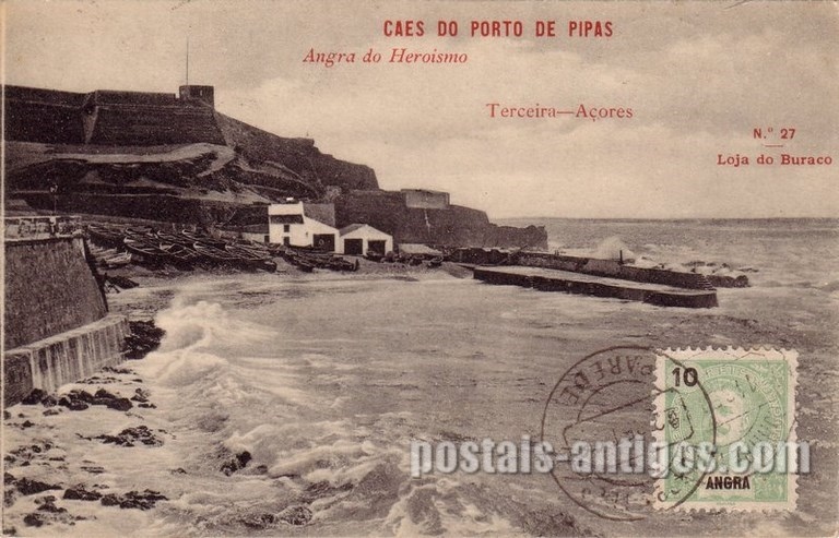 Bilhete postal dos Cais do Porto de Pipas, Angra do Heroísmo, Açores | Portugal em postais antigos
