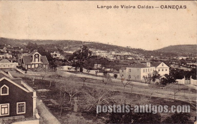 bilhete postal ilustrado antigo do Largo Vieira Caldas, Caneças  | Portugal em postais antigos