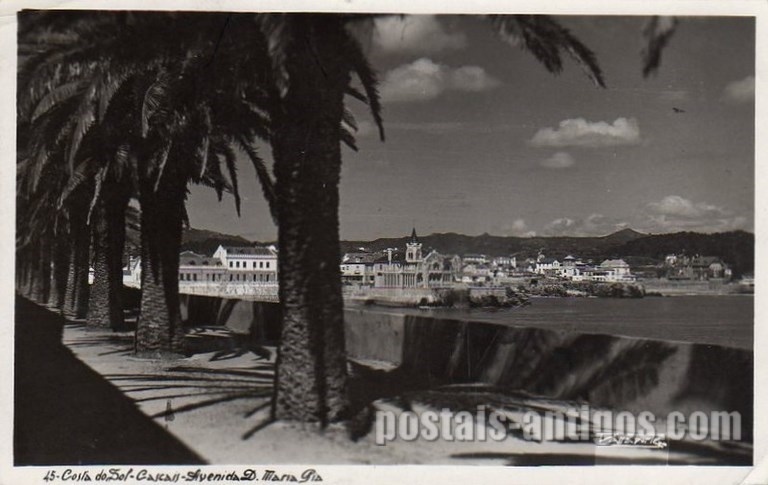 Bilhete postal ilustrado de Cascais, Avenida D. Maria Pia | Portugal em postais antigos 