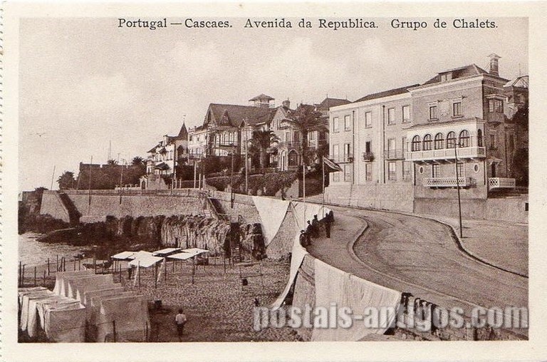 Bilhete postal ilustrado de Cascais, Avenida da República | Portugal em postais antigos 