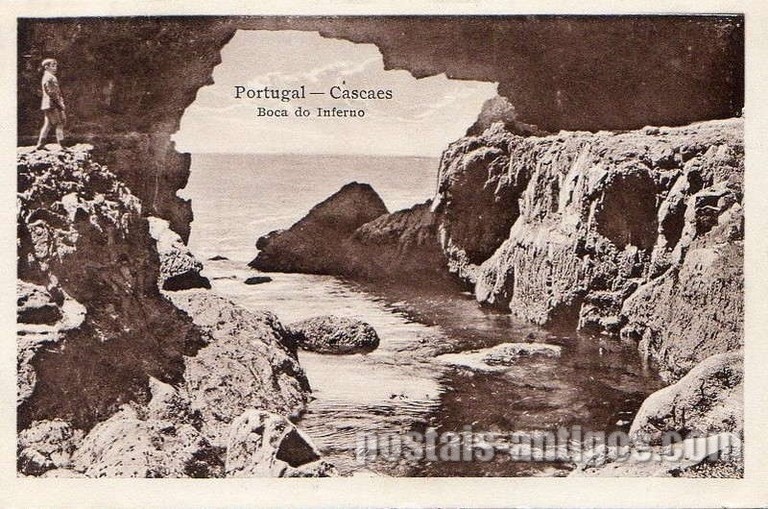 Bilhete postal ilustrado de Cascais, Boca do Inferno | Portugal em postais antigos 