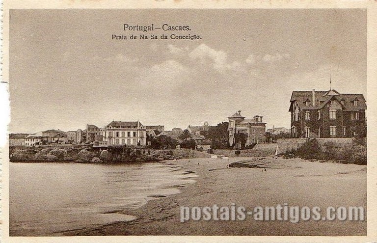 Bilhete postal ilustrado de Cascais, Praia de Nossa Senhora da Conceição | Portugal em postais antigos 