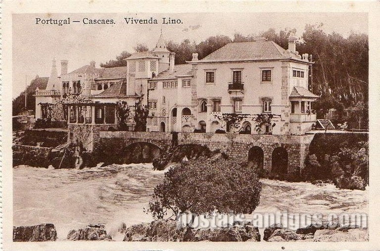 Bilhete postal ilustrado de Cascais, Vivenda Lino | Portugal em postais antigos 