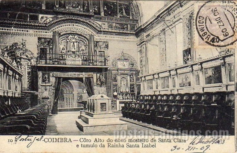 Postal antigo de Coimbra, Portugal: Coro-alto do novo mosteiro de Santa Clara