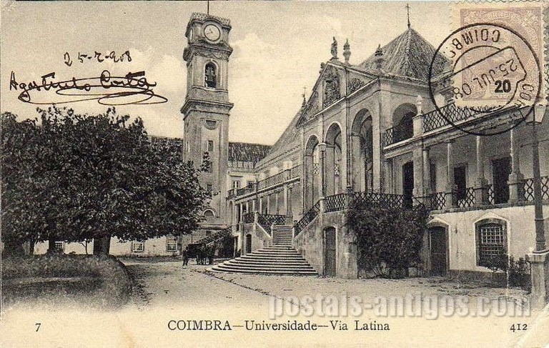 Postal antigo de Coimbra, Portugal: Universidade, Via Latina.