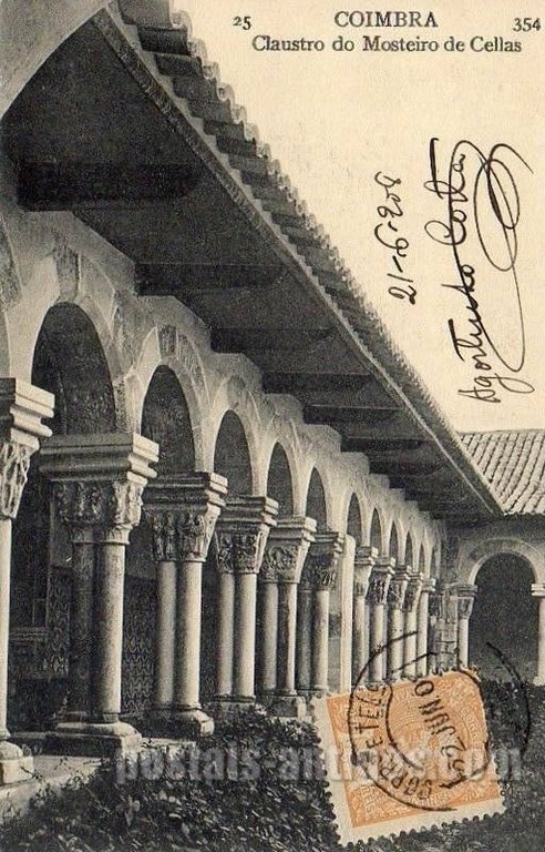 Postal antigo de Coimbra, Portugal: Claustro do Mosteiro de Celas.