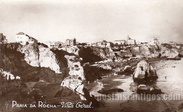 Bilehte postal da Vista geral da Praia da Rocha de Portimão | Portugal em postais antigos 