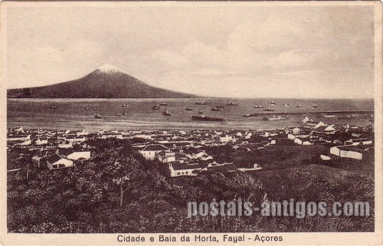 Bilhete postal da Cidade e Baia da Horta, Faial, Açores  | Portugal em postais antigos 