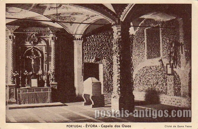 Bilhete postal da Capela dos Ossos - Igreja de São Francisco, Évora | Portugal em postais antigos