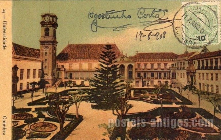 Postal antigo de Coimbra, Portugal: Universidade em 1908.
