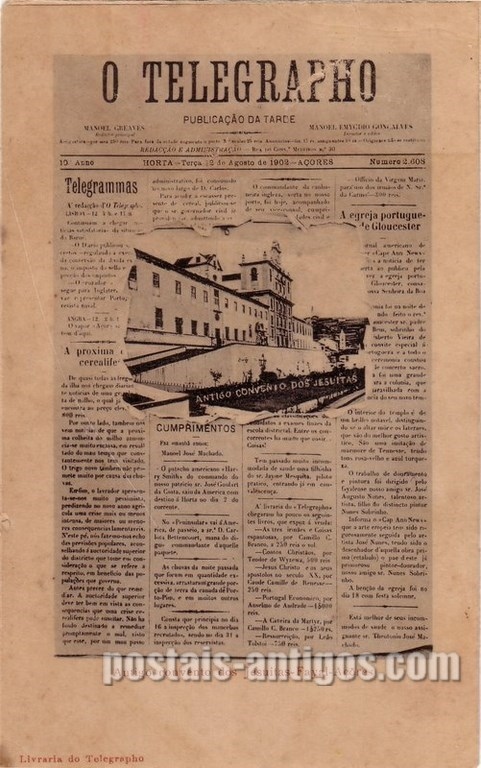 Bilhete postal do Antigo Convento dos Jesuítas, Faial, Açores | Portugal em postais antigos 