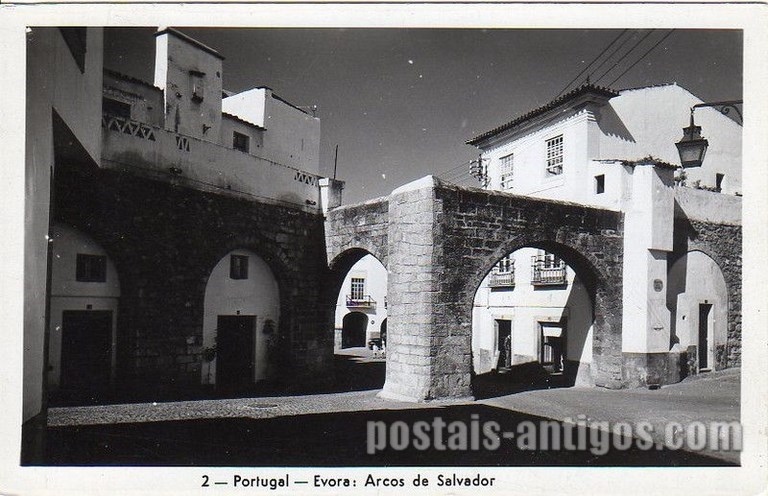 Bilhete postal dos Arcos de Salvador, Évora | Portugal em postais antigos