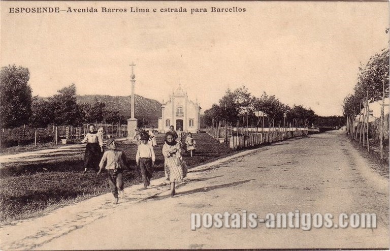 Bilhete postal ilustrado antigo de Esposende, Avenida Barros Lima | Portugal em postais antigos
