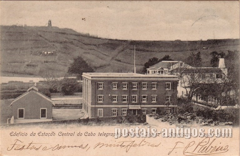 Bilhete postal do Edifício da estação do cabo-telegráfico, Faial, Açores | Portugal em postais antigos 