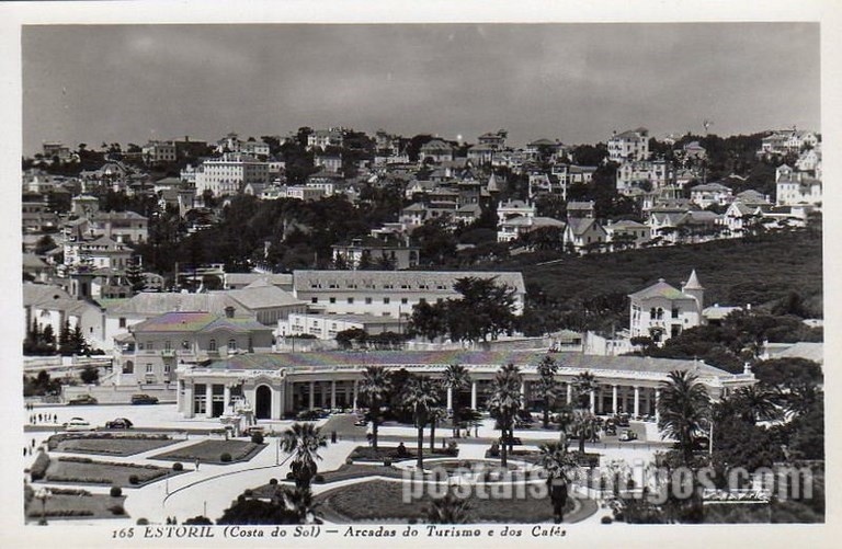 Bilhete postal ilustrado de Estoril, Arcadas do turismo e dos cafés | Portugal em postais antigos 