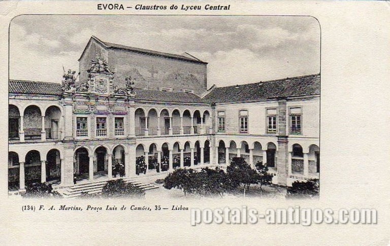 Bilhete postal do Claustro do Liceu Central, Évora | Portugal em postais antigos