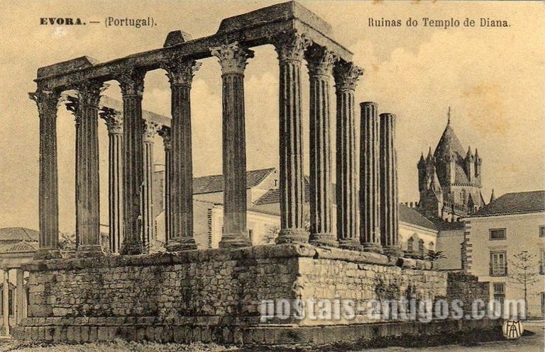 Bilhete postal do Ruínas do Templo romano de Diana, Évora | Portugal em postais antigos