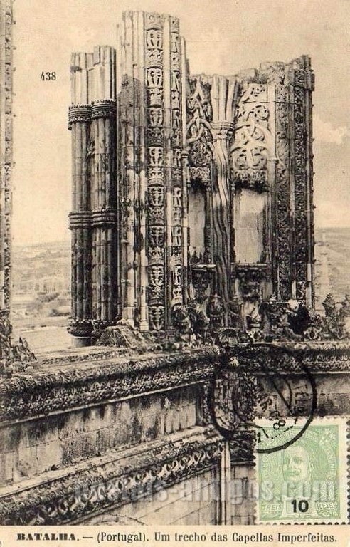 Bilhete postal de Batalha, trecho das Capelas Imperfeitas | Portugal em postais antigos 