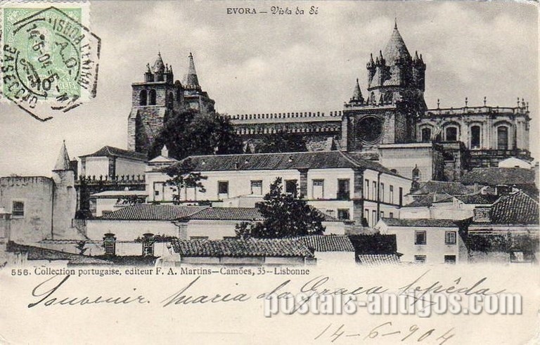 Bilhete postal da Vista da Sé​, Évora | Portugal em postais antigos