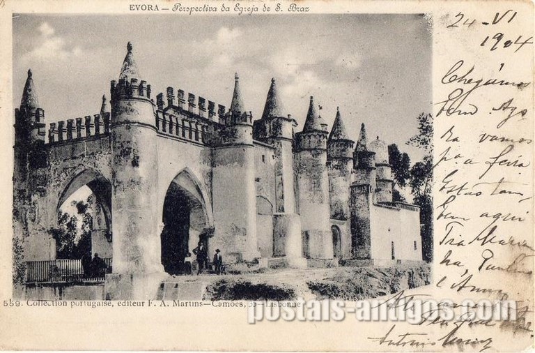 Bilhete postal da Perspectiva da Igreja de São Brás​, Évora | Portugal em postais antigos
