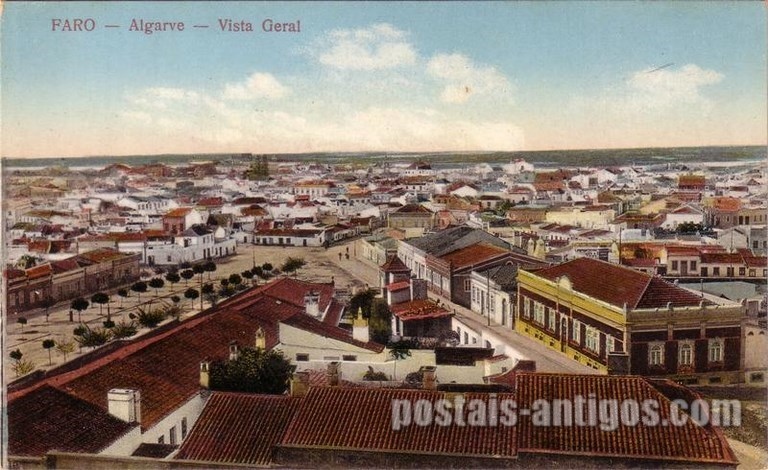 Bilhete postal de Faro: Vista geral | Portugal em postais antigos
