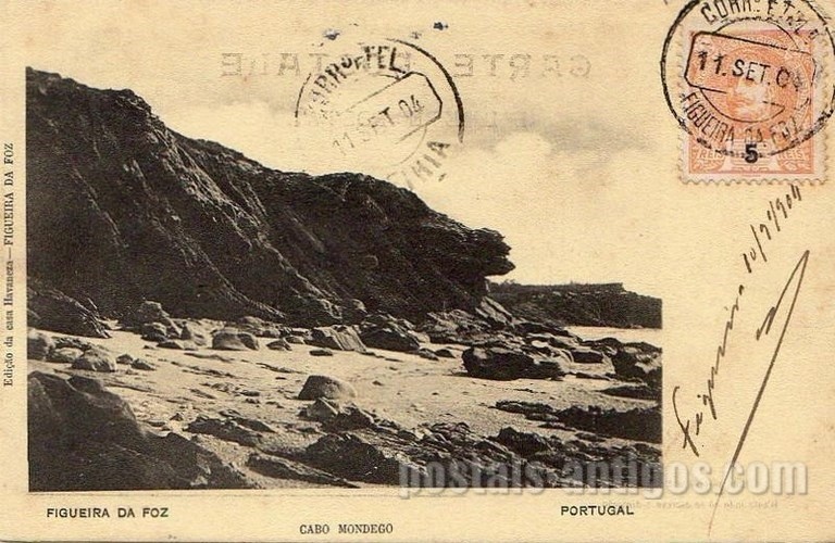 Postal antigo de Figueira da Foz, Portugal: Cabo Mondego na freguesia de Buarcos.