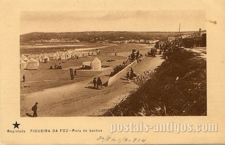 Postal antigo de Figueira da Foz, Portugal: Praia de banhos.