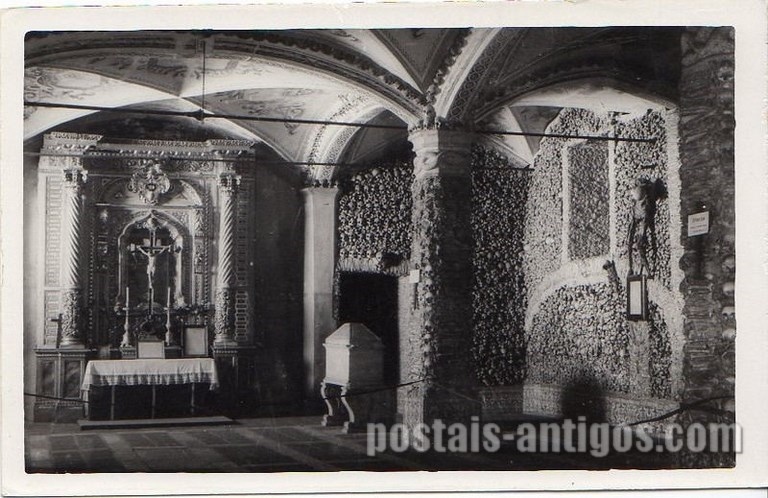 Bilhete postal da Capela dos Ossos, Igreja de São Francisco, Évora | Portugal em postais antigos