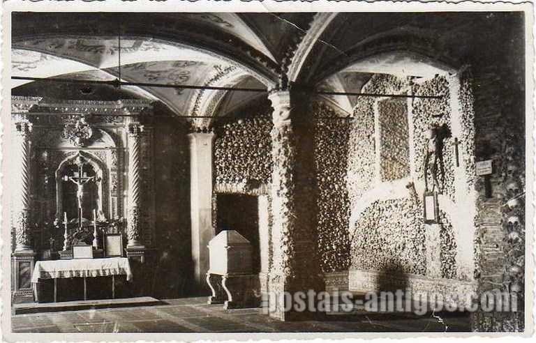 Bilhete postal da Capela dos Ossos - Igreja de São Francisco, Évora | Portugal em postais antigos