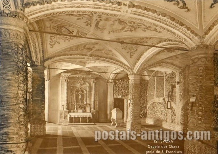 Bilhete postal da Capela dos Ossos, Igreja de São Francisco, Évora | Portugal em postais antigos