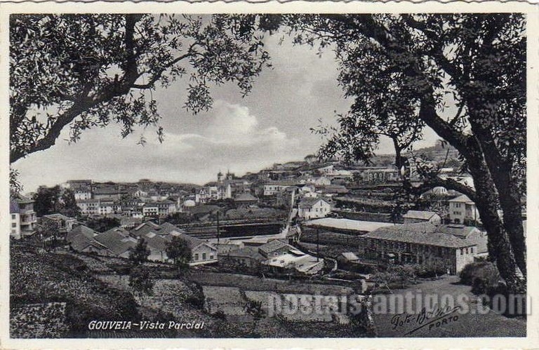 Bilhete postal antigo de Gouveia, vista parcial | Portugal em postais antigos