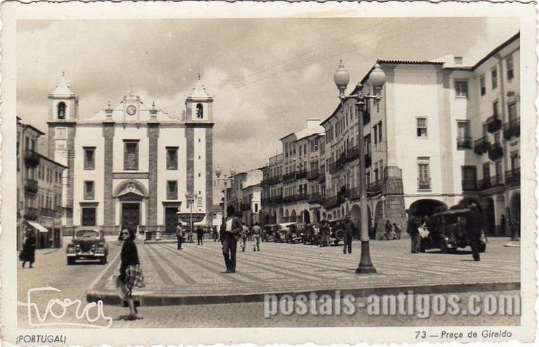 Bilhete postal do Praça do Giraldo​, Évora | Portugal em postais antigos