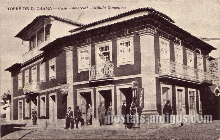 Bilhete postal de Torre de Dona Chama, Casa Comercial António Gonçalves | Portugal em postais antigos 