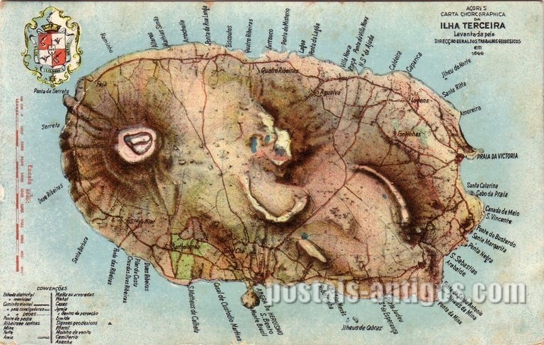 Bilhete postal da Carta corográfica da Ilha Terceira, Açores | Portugal em postais antigos