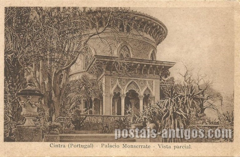Bilhete postal da vista parcial do Palácio Monserrate, Sintra | Portugal em postais antigos