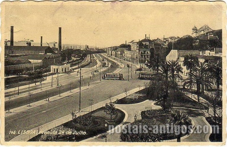 Bilhete postal ilustrado de Lisboa, Avenida 24 de Julho - 1 | Portugal em postais antigos