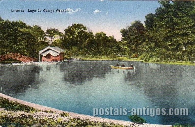 Bilhete postal ilustrado de Lisboa, Barco no lago do Campo Grande | Portugal em postais antigos