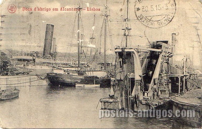 Bilhete postal ilustrado de Lisboa, ​Doca de abrigo em Alcântara | Portugal em postais antigos