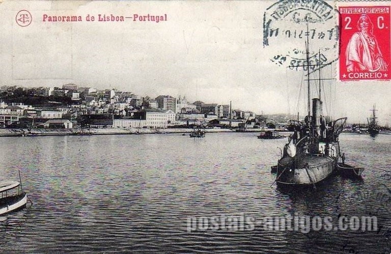 Bilhete postal ilustrado de Lisboa, ​Doca de Alcântara e panorama de Lisboa | Portugal em postais antigos