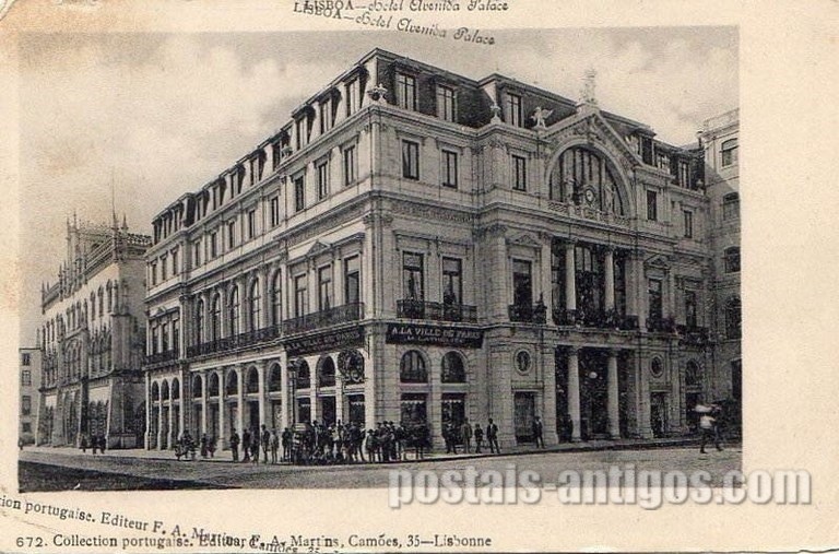 Bilhete postal ilustrado de Lisboa: Hotel Avenida Palace | Portugal em postais antigos
