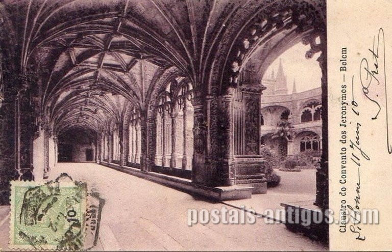 Bilhete postal de Lisboa, Portugal: Claustro do Mosteiro dos ​Jerónimos - Belém.