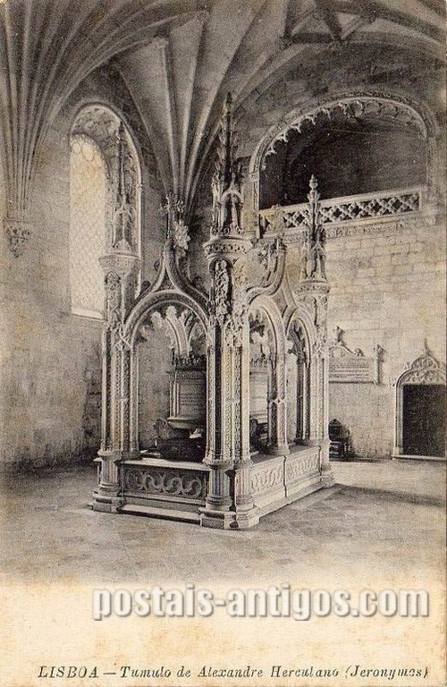 Bilhete postal de Lisboa, Portugal: Túmulo de Alexandre Herculano na Sala do Capítulo.