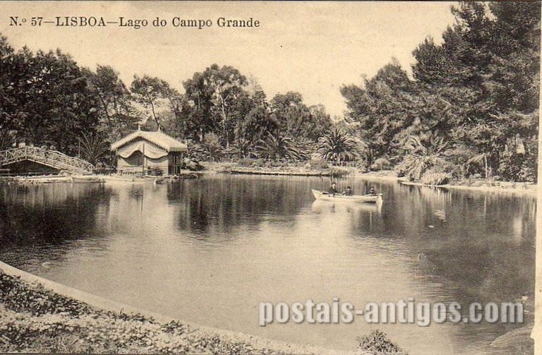 Bilhete postal ilustrado de Lisboa, Lago e jardim do Campo Grande | Portugal em postais antigos